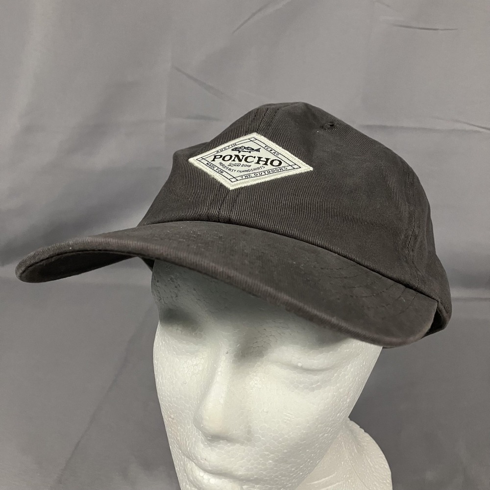 Poncho Outdoors Hat Cap Strap Back Mens Gray Fishing Logo Cotton Austin Texas
